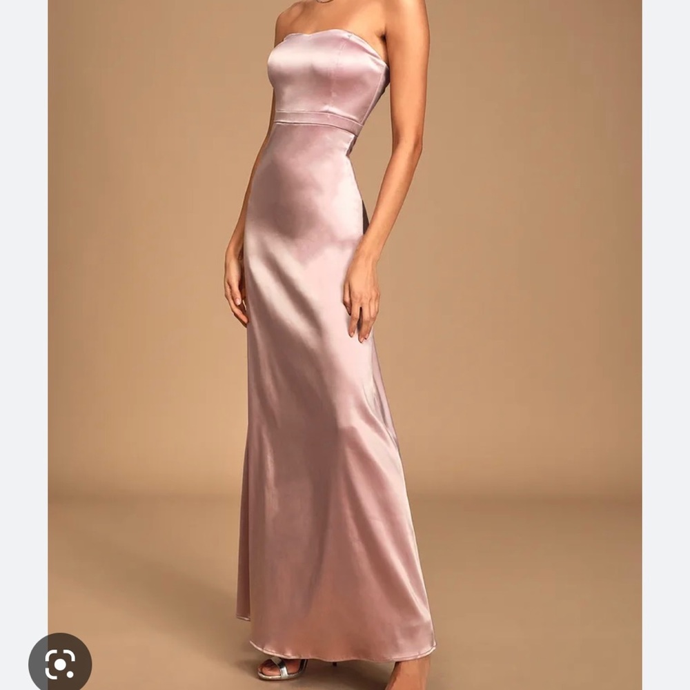 NWT Lulus These Are The Nights Mauve Pink Satin Strapless Maxi Dress